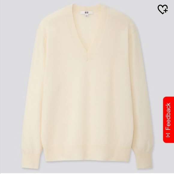 Uniqlo Sweaters - Uniqlo Women Cream 100% Cashmere V-Neck Sweater